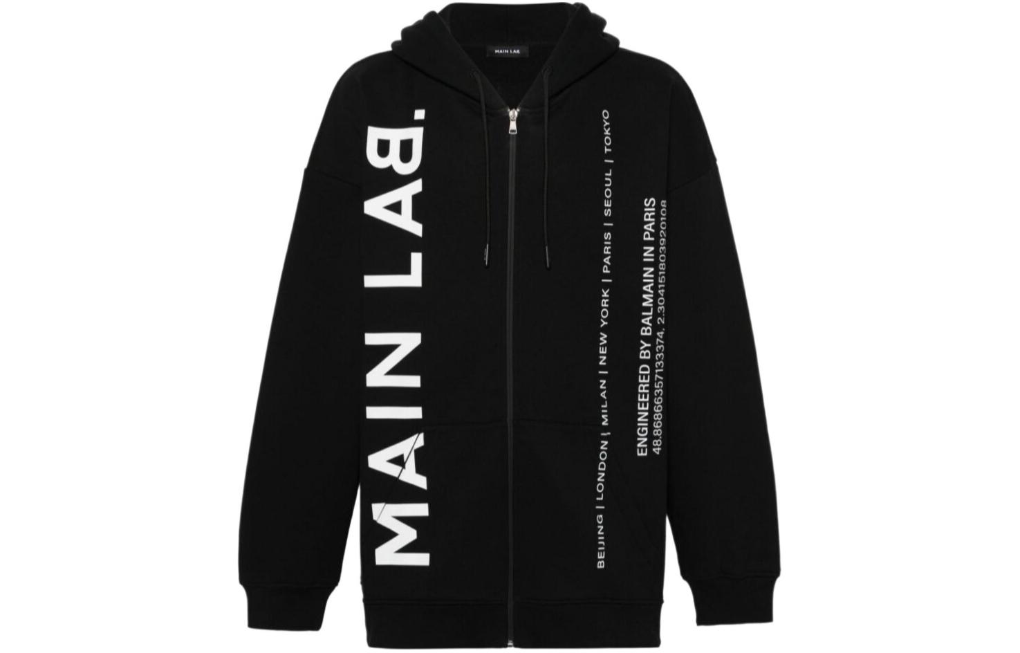 Balmain Black Letter Print Zip-Up Hoodie Jacket CH6JZ035BC67EAB