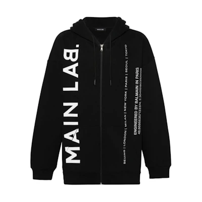 Balmain Black Letter Print Zip-Up Hoodie Jacket CH6JZ035BC67EAB