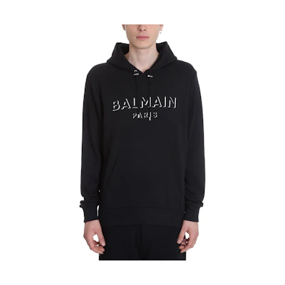 Balmain Black Logo Print Hoodie Long Sleeve UH13642I364-0PA