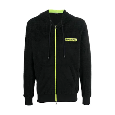 Balmain Black Logo Printed Long-Sleeve Hoodie Jacket YH1JX000JD04EAP