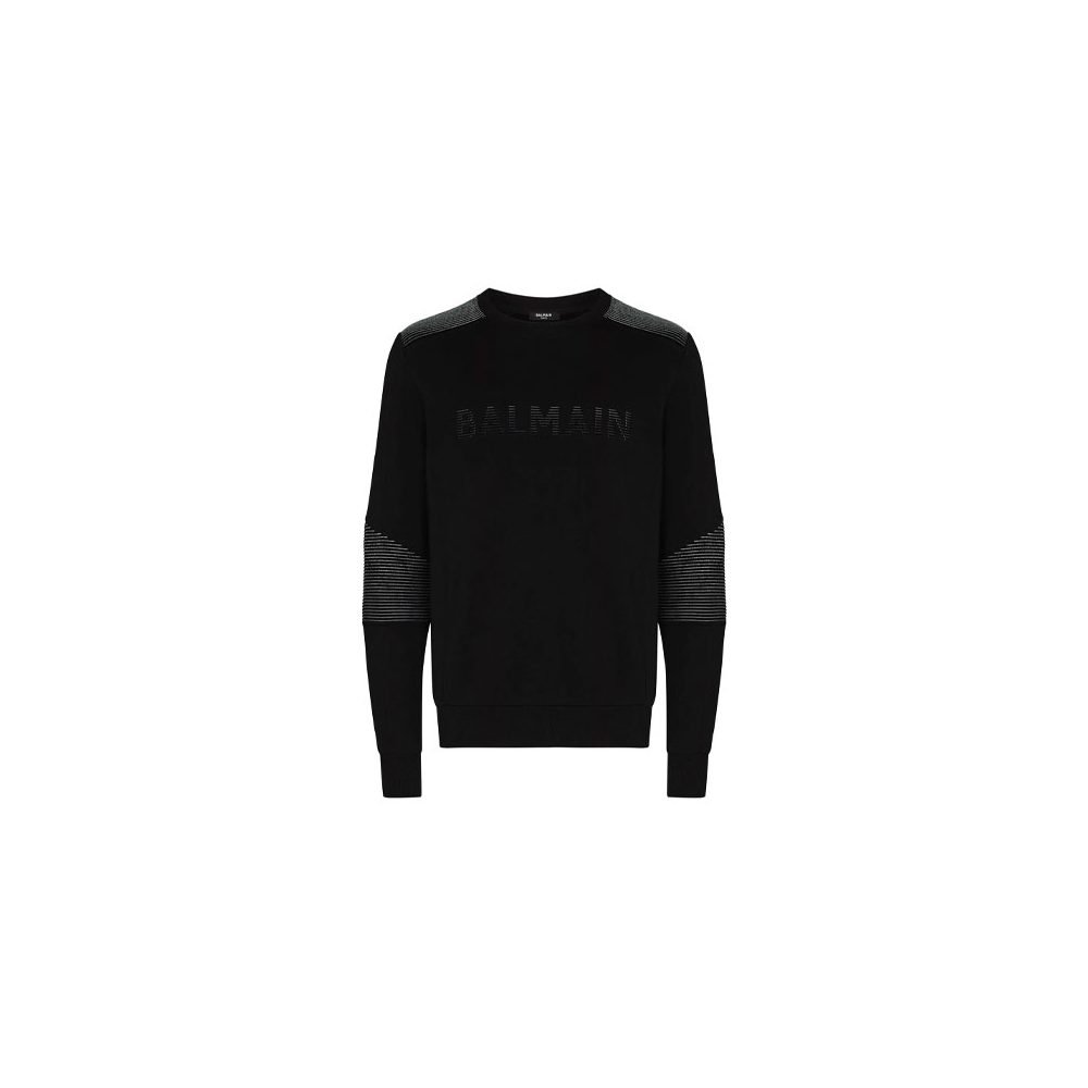 Balmain Black Logo Ribbed Pullover Sweatshirt UH03653I368-0PA