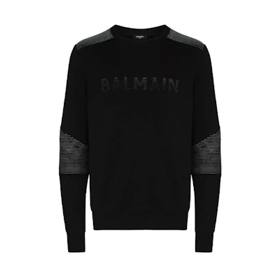 Balmain Black Logo Ribbed Pullover Sweatshirt UH03653I368-0PA