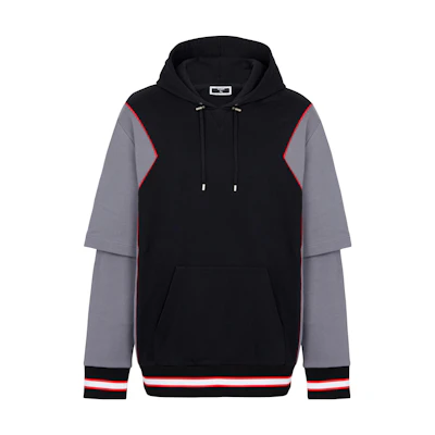 Balmain Black Patchwork Pullover Hoodie AH4JT007-63JE-EBP