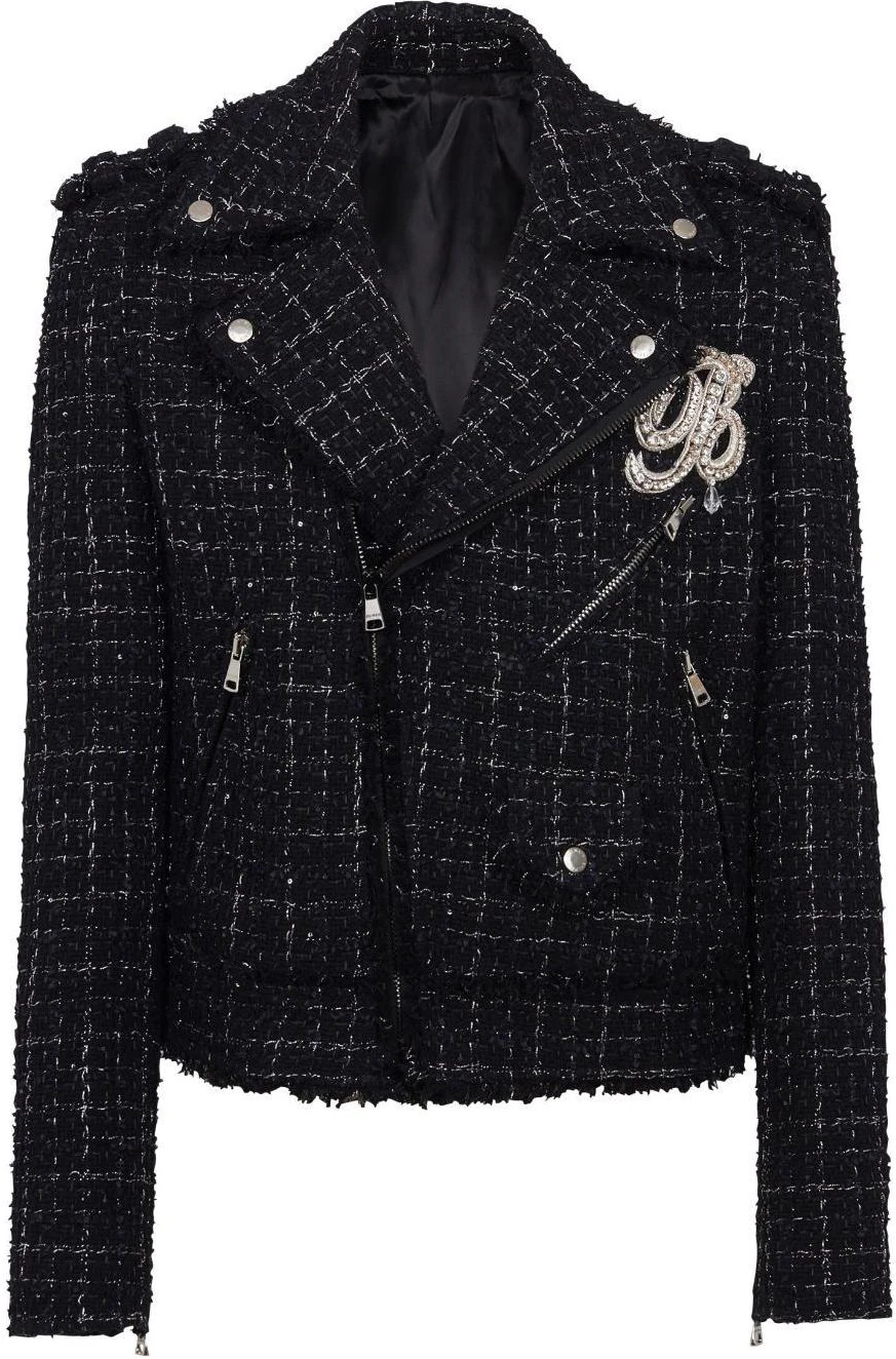 balmain-black-plaid-zipper-short-jacket-with-lapel-dh-1-td-511-14-cf-ehv