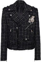 Balmain Black Plaid Zipper Short Jacket with Lapel DH1TD511-14CF-EHV Balmain Black Plaid Zipper Short Jacket with Lapel DH1TD511-14CF-EHV