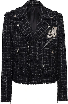 Balmain Black Plaid Zipper Short Jacket with Lapel DH1TD511-14CF-EHV Buy Balmain Black Plaid Zipper Short Jacket with Lapel DH1TD511-14CF-EHV