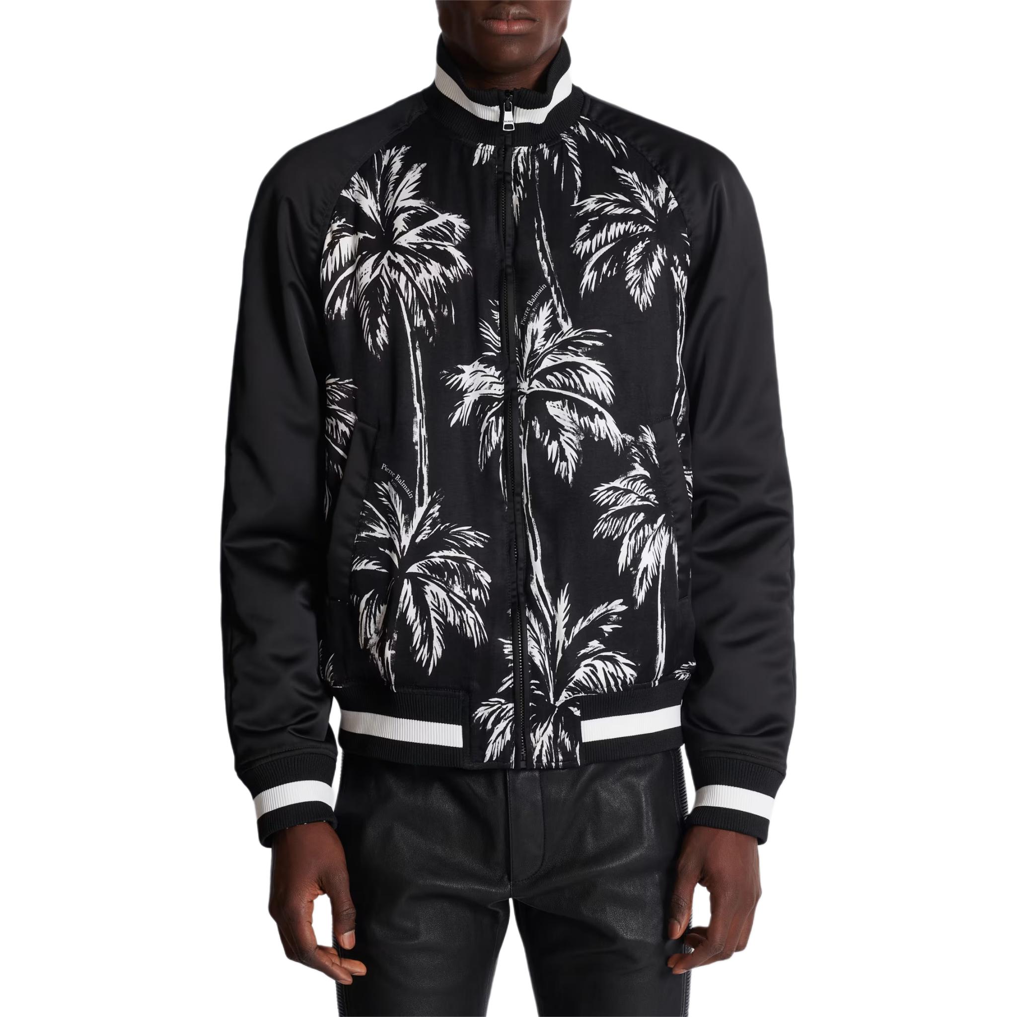 Balmain Black Printed Slim Fit Zip-Up Jacket with Stand Collar DH1TF825VF43-EAB