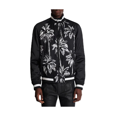 Balmain Black Printed Slim Fit Zip-Up Jacket with Stand Collar DH1TF825VF43-EAB