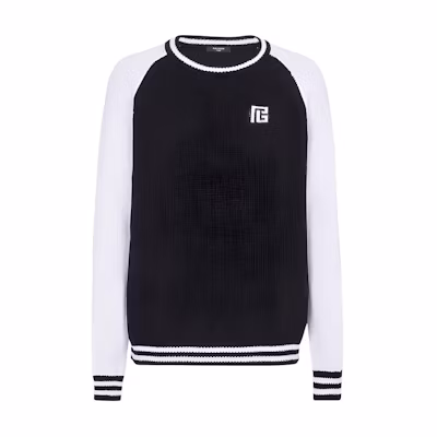 Balmain Black Raglan Sleeve Colorblock Crewneck Sweatshirt CH0KD035KG39-EAB