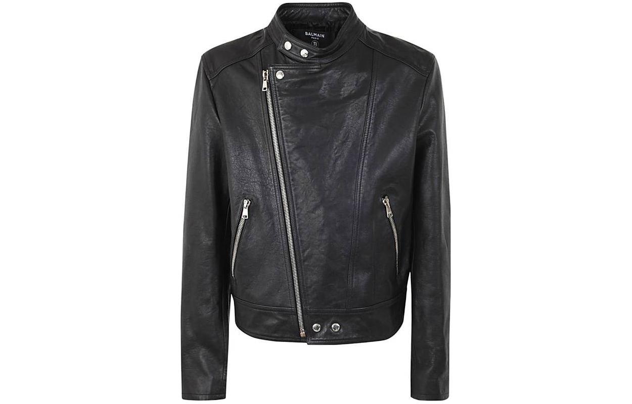 Balmain Black Solid Color Zip-Up High Neck Jacket CH1TD010-LC46-0PA