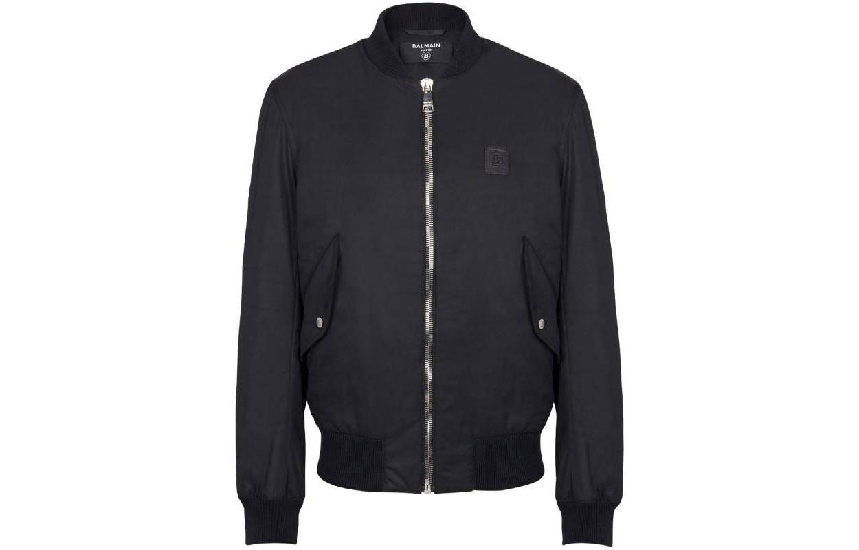 Balmain Black Solid Zip-Up Stand Collar Long Sleeve Jacket BH1TF445XG49EAP