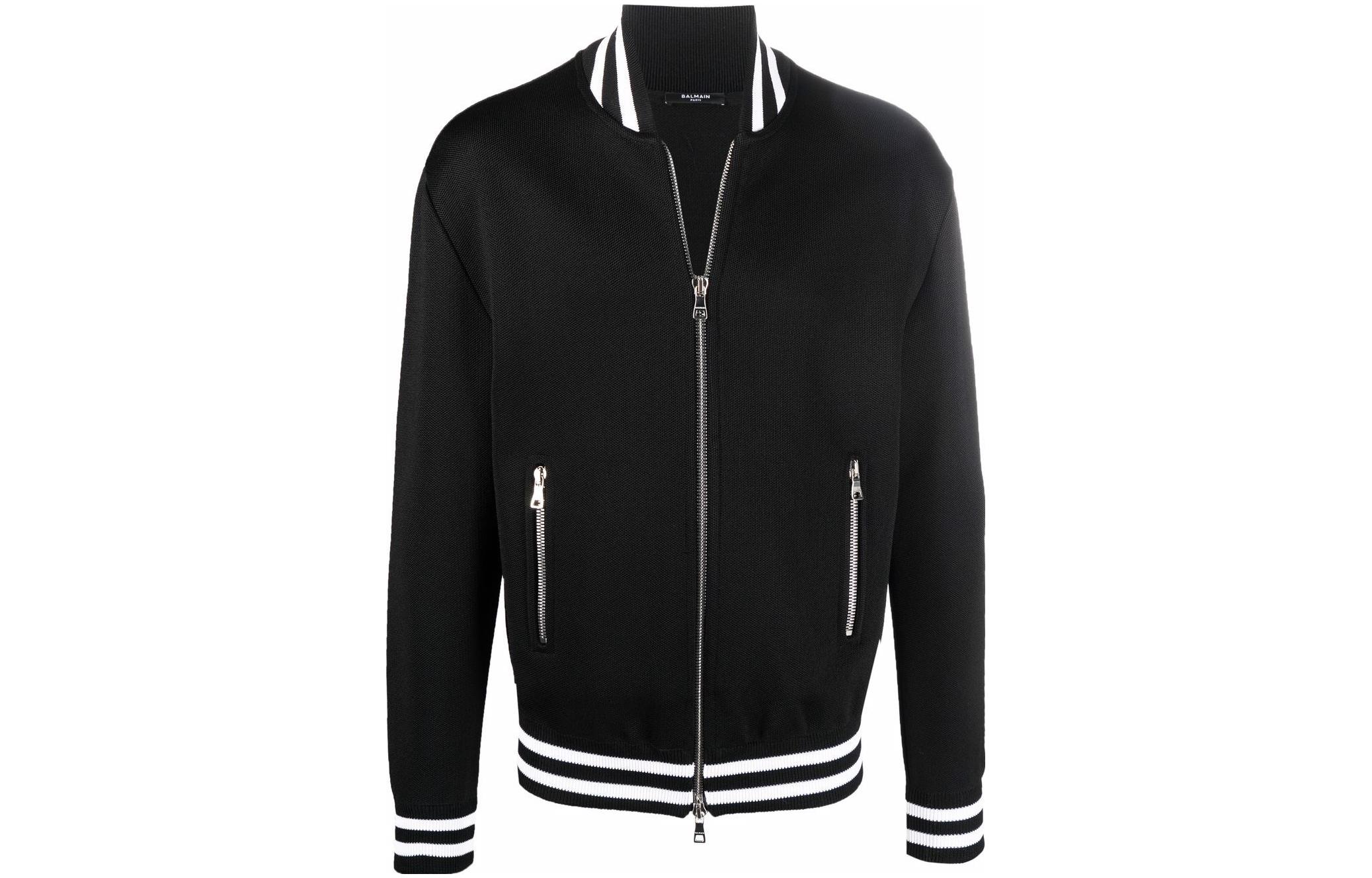 Balmain Black Striped Zipper Bomber Jacket XH1TF185-KB41-EAB