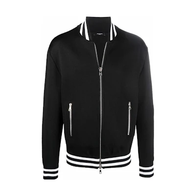 Balmain Black Striped Zipper Bomber Jacket XH1TF185-KB41-EAB