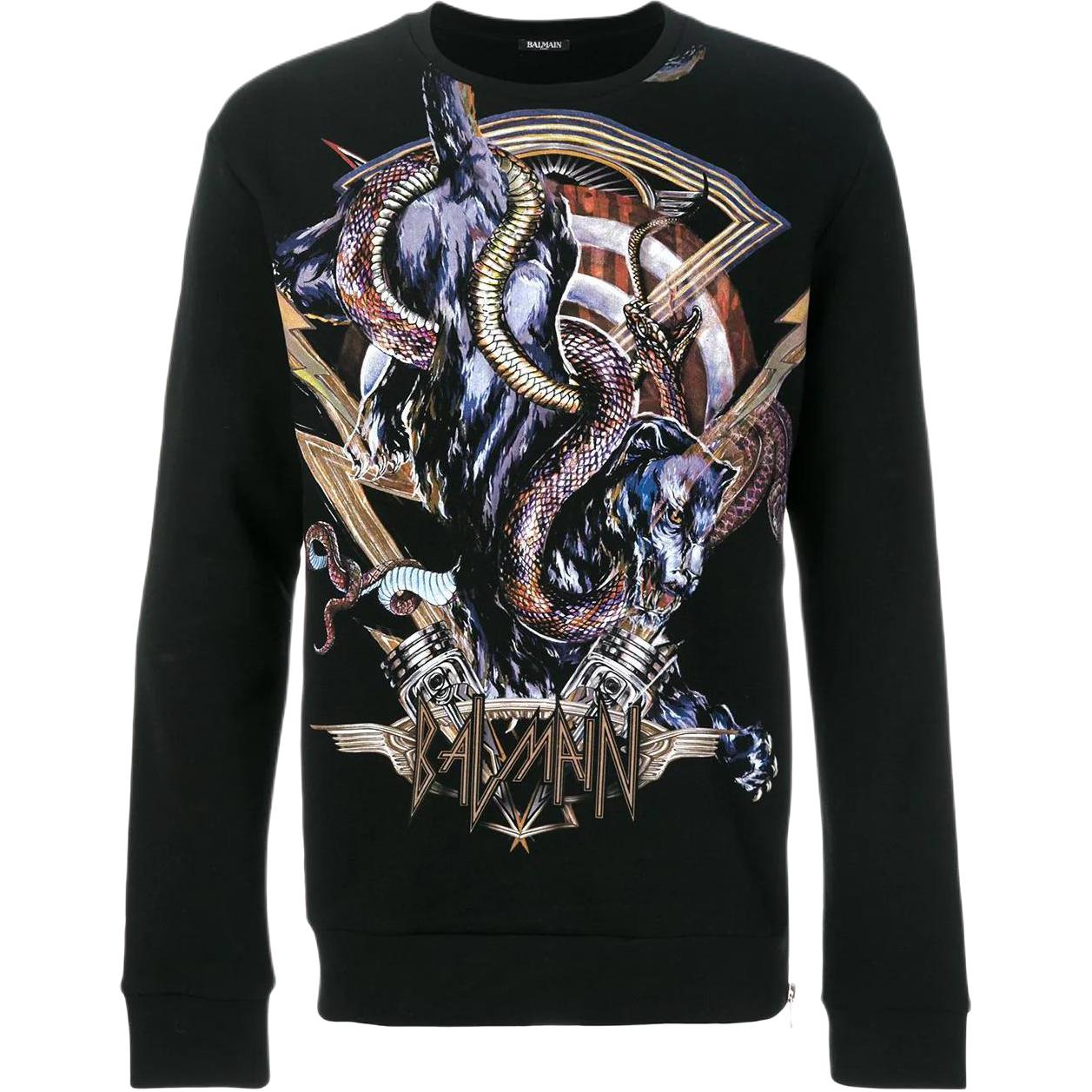 Balmain Black Sweatshirt with Animal Print Graphics W7H6701I071-176