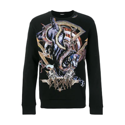 Balmain Black Sweatshirt with Animal Print Graphics W7H6701I071-176