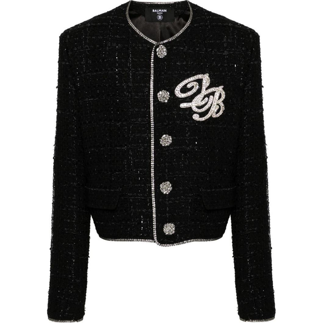 Balmain Black Tweed Jacket with Logo Patch and Single-Breasted Design CH0SM236-94CE-BLACK