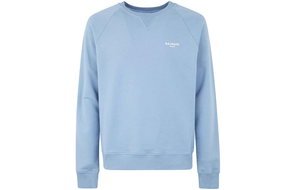 Balmain Blue Crewneck Logo Print Long Sleeve Sweatshirt CH1JQ005-BB04-SLF