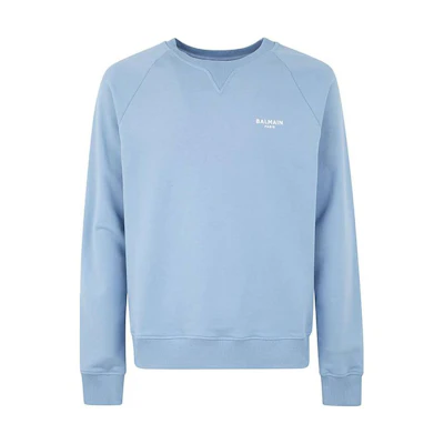 Balmain Blue Crewneck Logo Print Long Sleeve Sweatshirt CH1JQ005-BB04-SLF