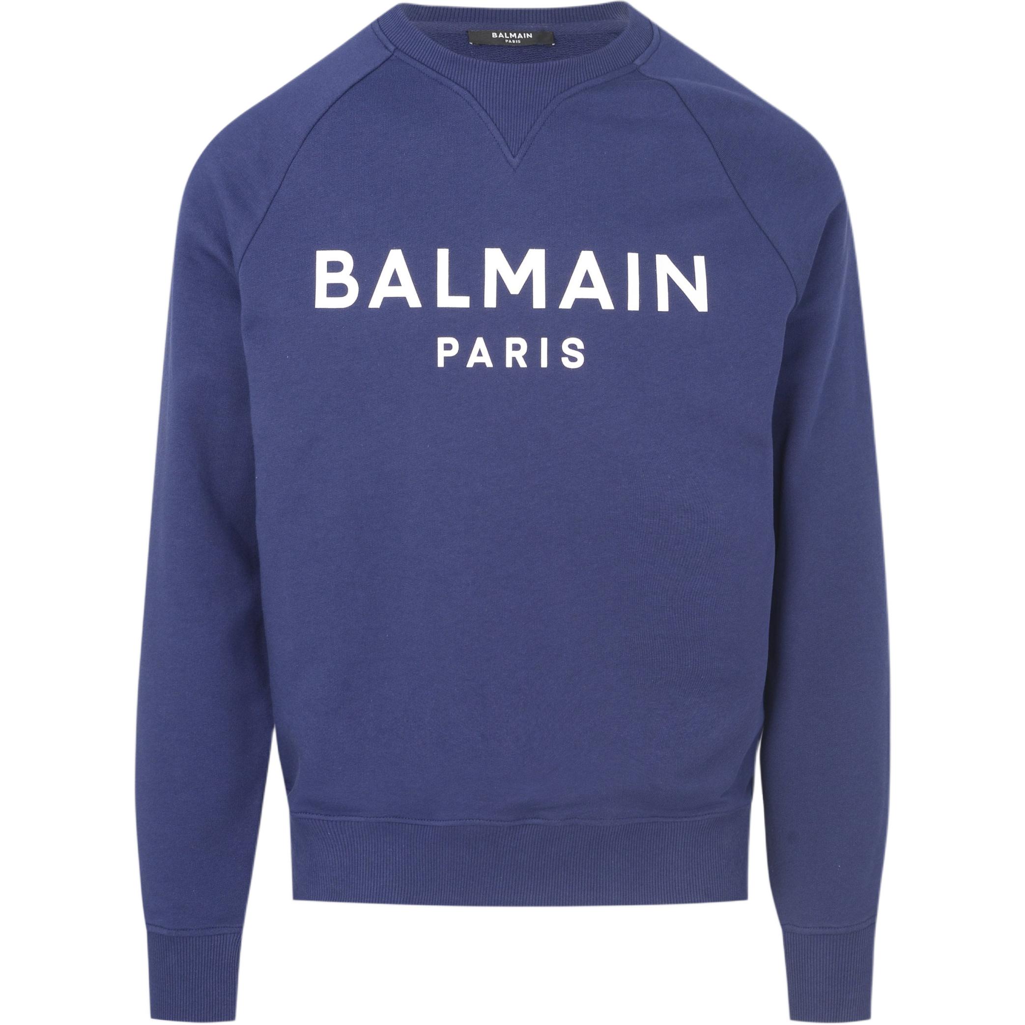 Balmain Blue Crewneck Sweatshirt with Letter Print Design BH1JQ005BB65SJW