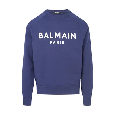 Balmain Blue Crewneck Sweatshirt with Letter Print Design BH1JQ005BB65SJW