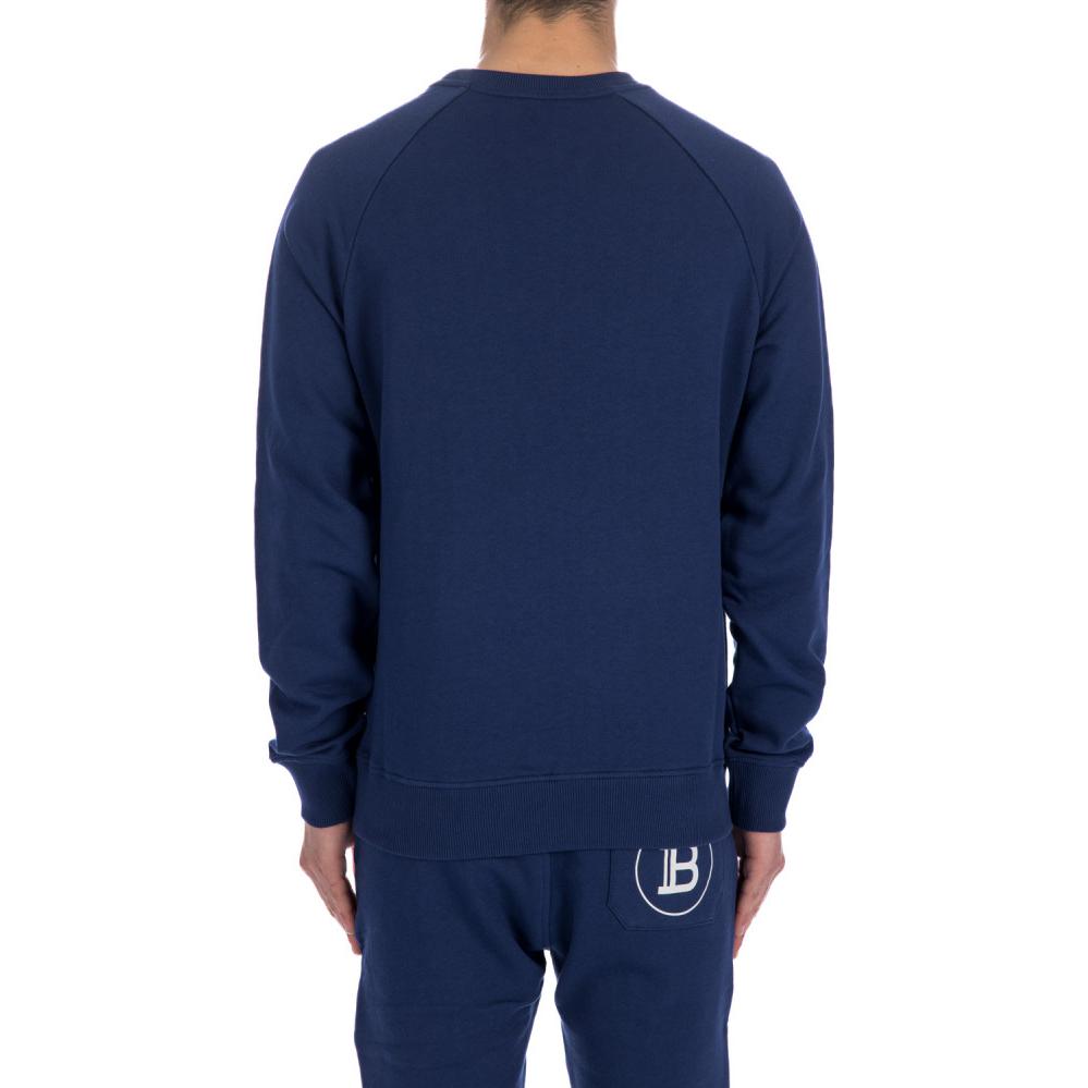 Shop Balmain 藍色字母印花設計圓領衛衣 BH1JQ005BB65SJW
