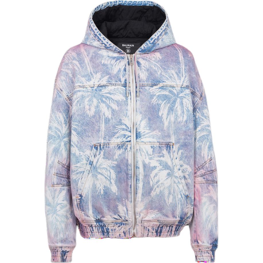 Balmain Blue Full-Print Zip-Up Hoodie Jacket DH1TF675-DE64-6FF
