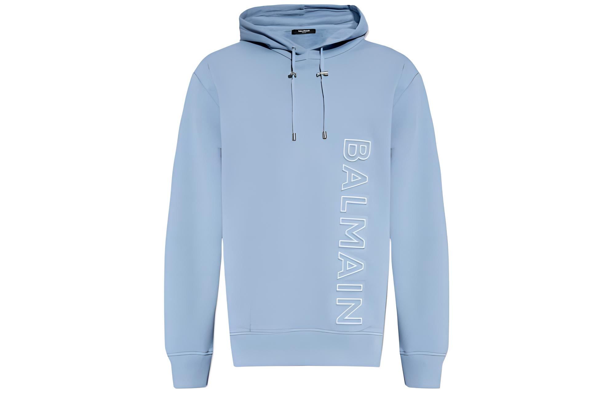 Balmain Blue Letter Print Pullover Hoodie CH1JT046-BC22-SLJ