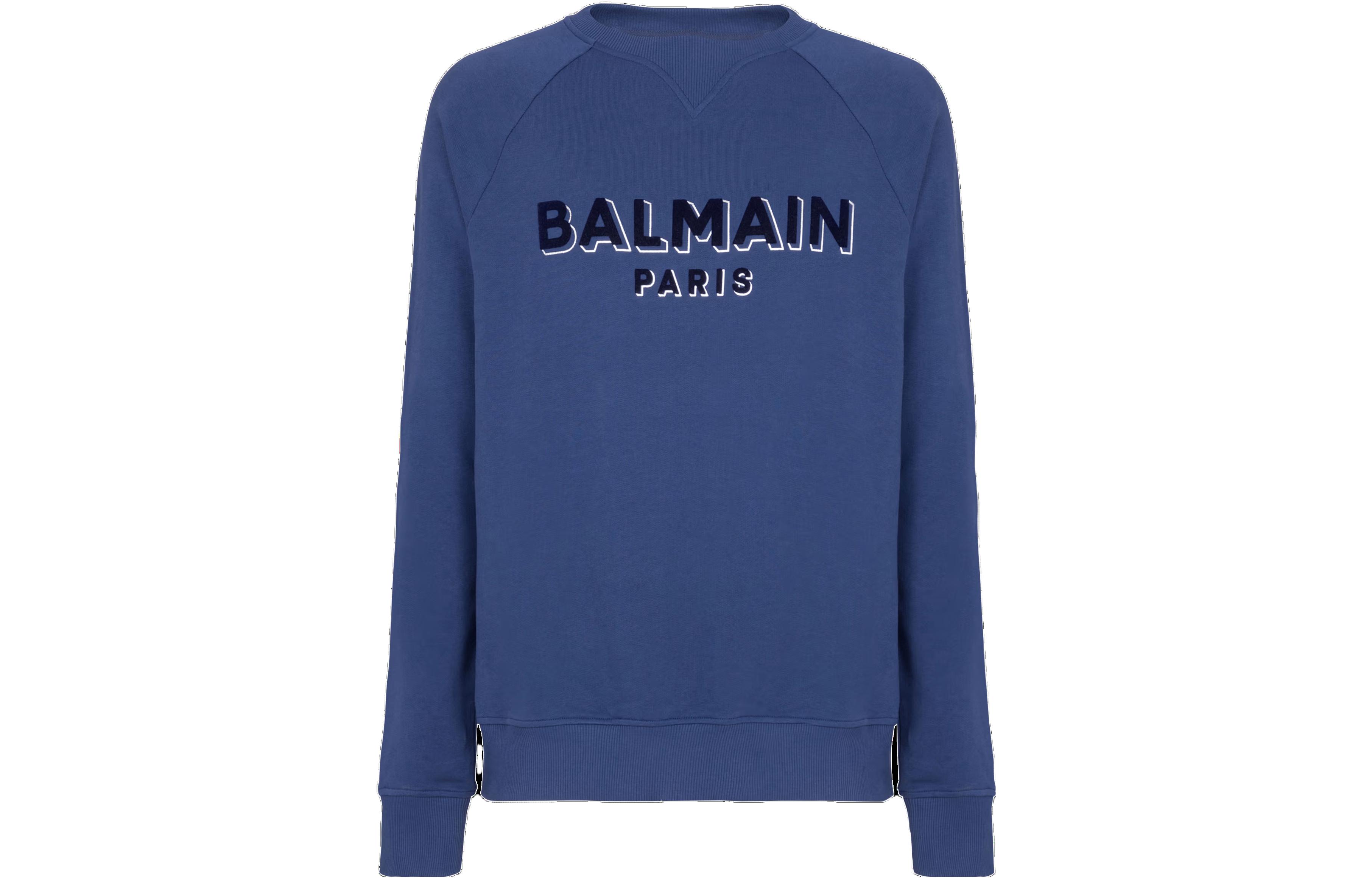 Balmain Blue Raglan Long-Sleeve Sweatshirt with Letter Print CH1JQ005-BB99-SLK