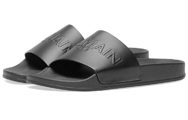 Balmain Calfskin Logo Debossed Slide 'Black Fashion' 圖 3