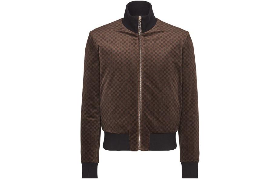 Balmain Checkered Full-Print Zip-Up Jacket Brown Long Sleeve BH0TF451-XH55-WFP