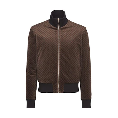 Balmain Checkered Full-Print Zip-Up Jacket Brown Long Sleeve BH0TF451-XH55-WFP