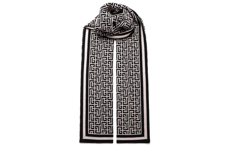 BALMAIN Classic Logo Knit Scarf Ivory Black. WH1XG000K036-GFE