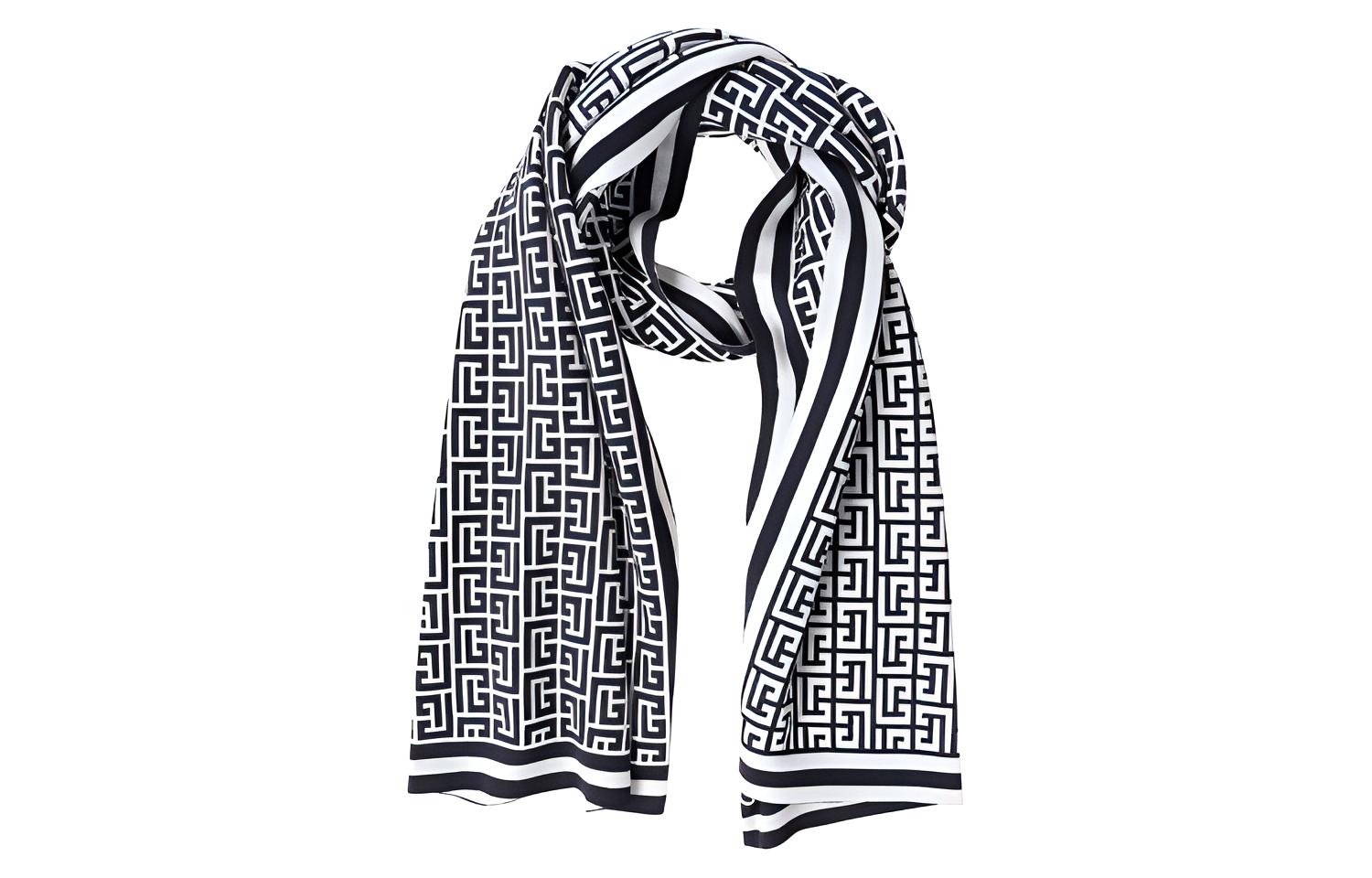 BALMAIN Classic Logo Patterned Scarf White/Black. WH1XG000K036-GCR