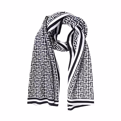 BALMAIN Classic Logo Patterned Scarf White/Black. WH1XG000K036-GCR