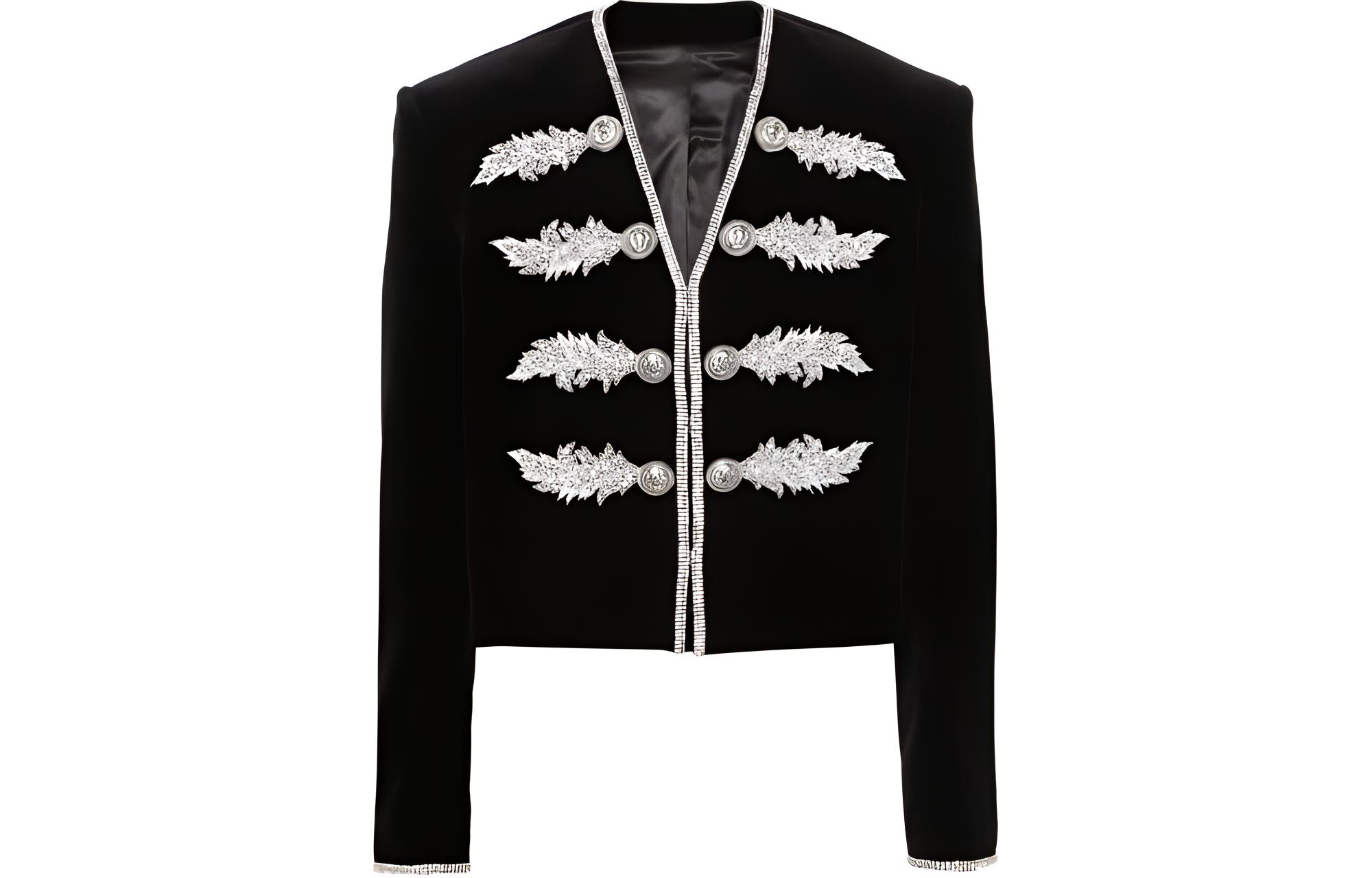 Balmain Collarless Slim Fit Long Sleeve Jacket - Black BH1SC017PB91-EAC