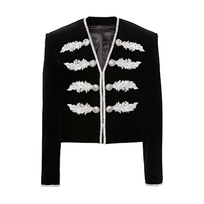 Balmain Collarless Slim Fit Long Sleeve Jacket - Black BH1SC017PB91-EAC
