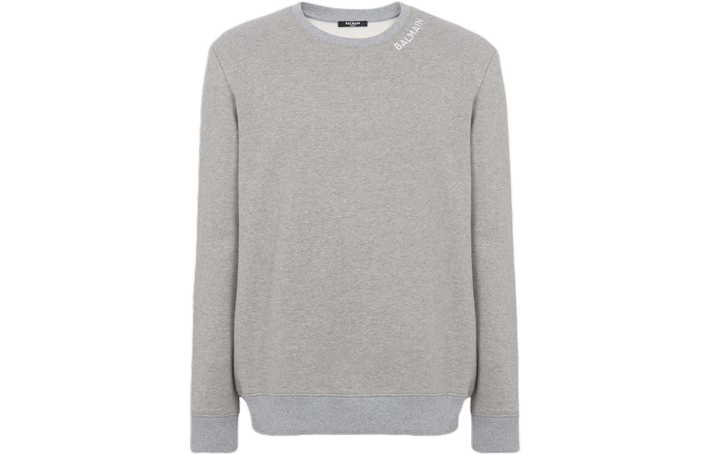 Balmain Colorblock Crewneck Sweatshirt with Front Print Detail - Grey CH1JQ040BC62YDU