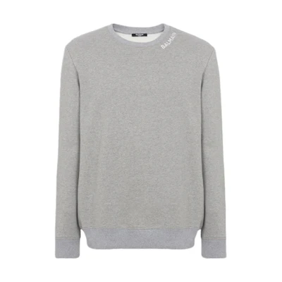 Balmain Colorblock Crewneck Sweatshirt with Front Print Detail - Grey CH1JQ040BC62YDU
