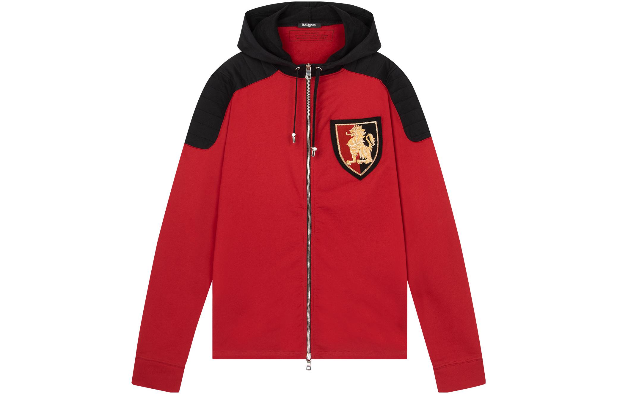 Balmain Colorblock Hooded Jacket Red W5HJ623C492B218