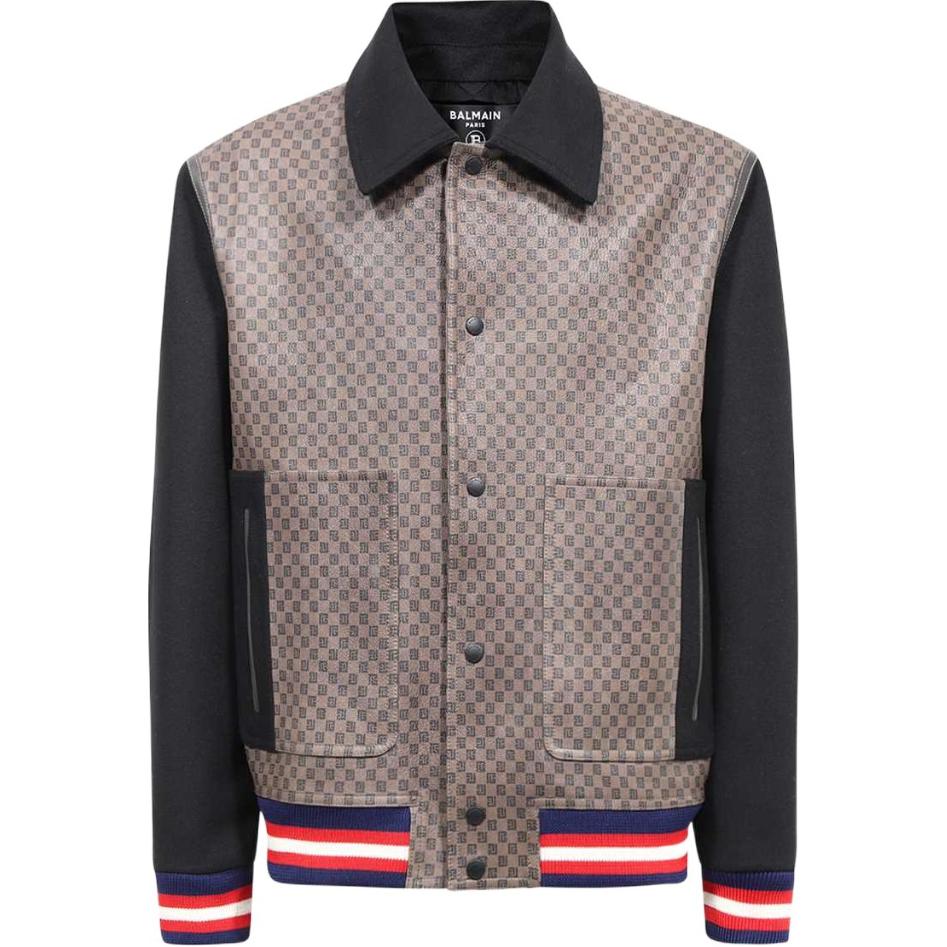 Balmain Colorblock Monogram Zip-Up Jacket Light Brown BH0TF495MD35-WFY