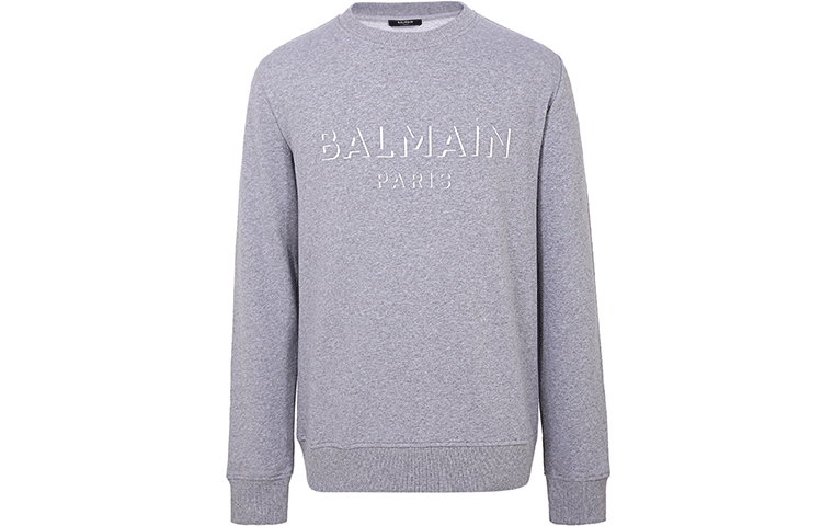 Balmain Cotton Logo Pullover Sweatshirt Gray Long Sleeve UH13277-I364-9UB