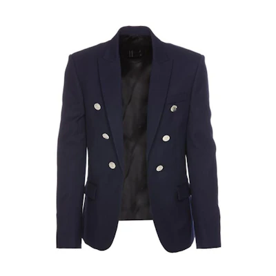 Balmain Double-Breasted Blazer in Solid Navy SG075WB026UB