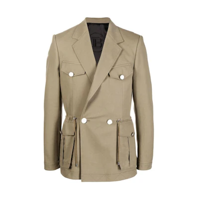 Balmain Double-Breasted Utility Pocket Jacket Khaki Color XH1SI007CB407UC