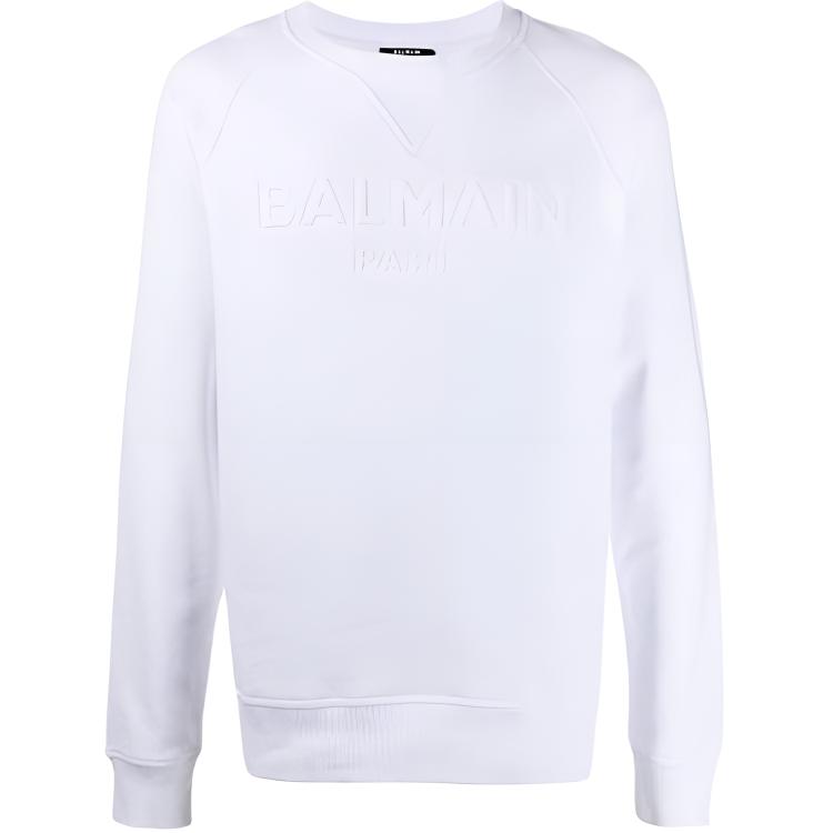 Balmain Embossed Logo Pullover Long Sleeve Sweatshirt White () TH03279I311-0FA