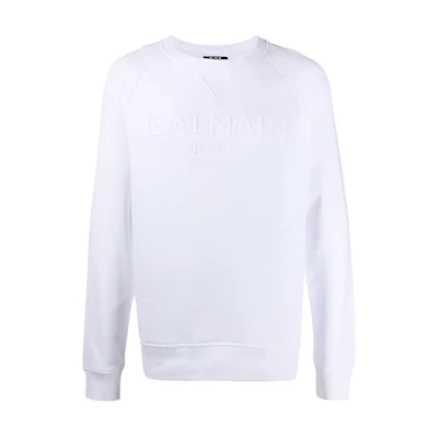 Balmain Embossed Logo Pullover Long Sleeve Sweatshirt White () TH03279I311-0FA