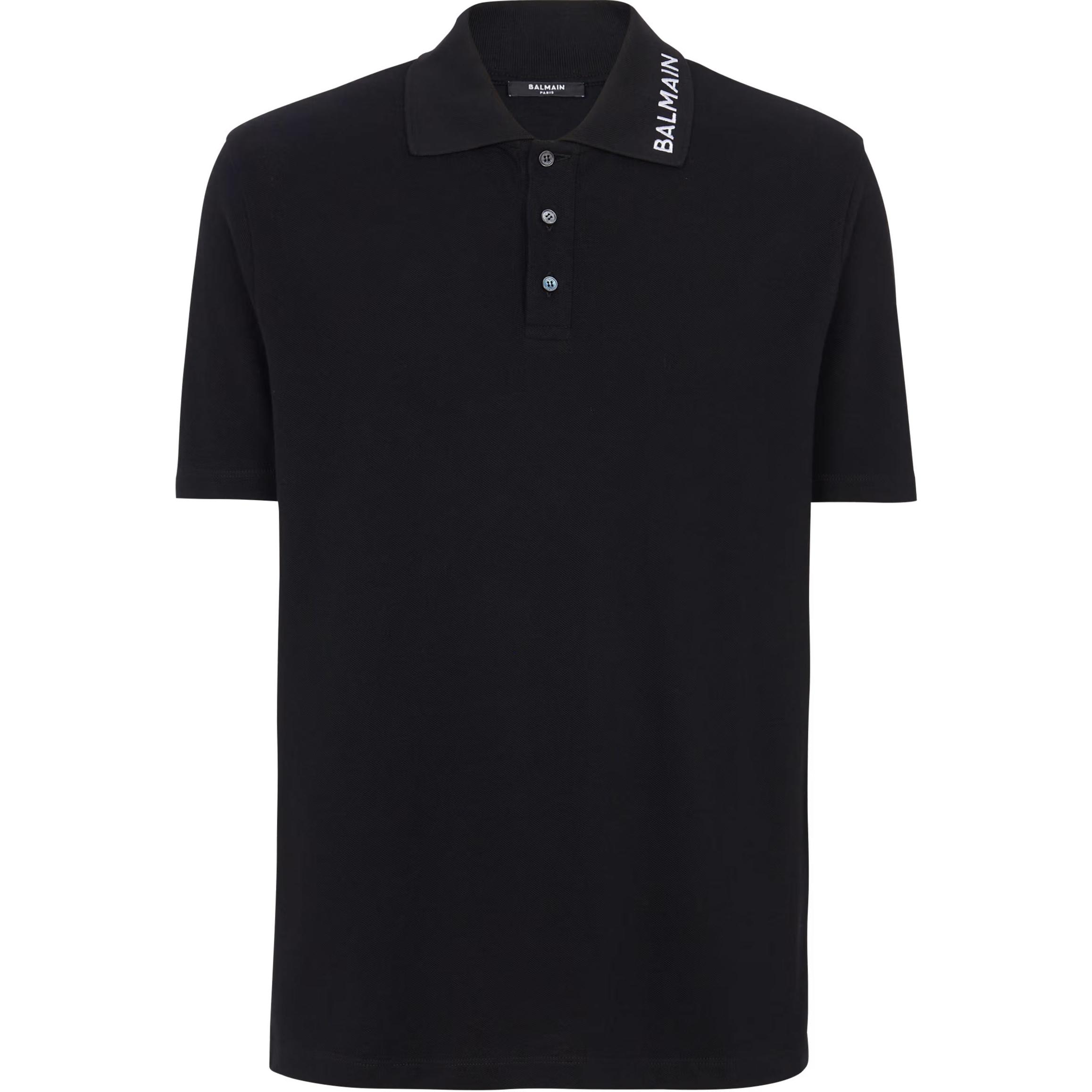 BALMAIN Embroidered  Black Polo Shirt Short Sleeve Pullover. CH1GC026-BC62-EAB