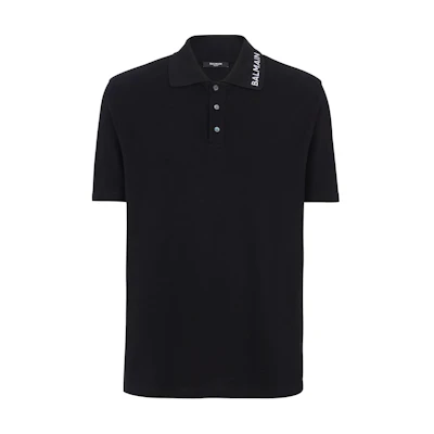 BALMAIN Embroidered Black Polo Shirt Short Sleeve Pullover. CH1GC026-BC62-EAB