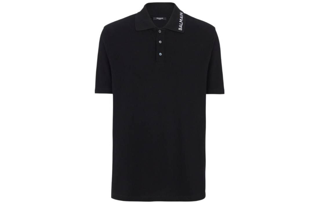 Order BALMAIN Polo Hitam Bordir Lengan Pendek Pullover. CH1GC026-BC62-EAB