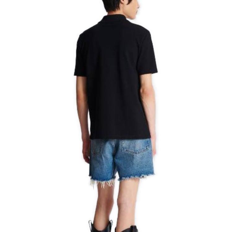 Shop BALMAIN Polo Hitam Bordir Lengan Pendek Pullover. CH1GC026-BC62-EAB
