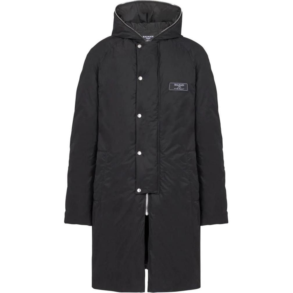 Balmain Engraved Logo Zip-Up Long Sleeve Hooded Jacket Men Black DH0TQ080XK13-0PA